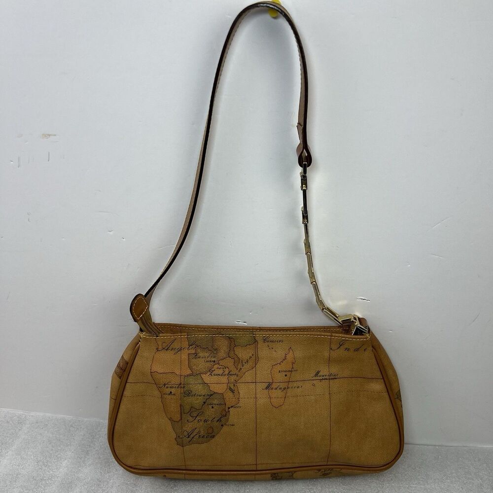 Alviero Martini 1A Classe Geo Map Print Coated Canvas Shoulder Bag Vtg Y2K - Picture 6 of 16